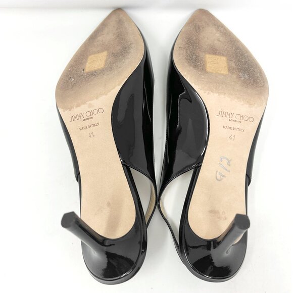 Jimmy Choo Erin Black Patent Slingback Kitten Heels Size 41 - Picture 8 of 9